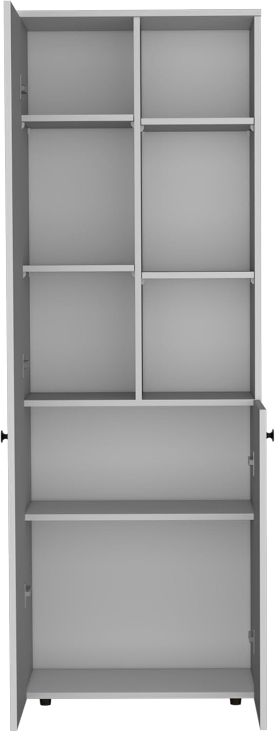 Riner 67" Tall Slim Pantry Organizer with 8 Shelves, 2 Doors & Modern Style - White