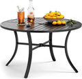 PHI VILLA Patio Round Table w/Umbrella Hole, Metal Table for 4, Black | 42" wrought iron dining table. Slatted top design, weather resistant. Perfect for outdoor deck, porch, backyard.