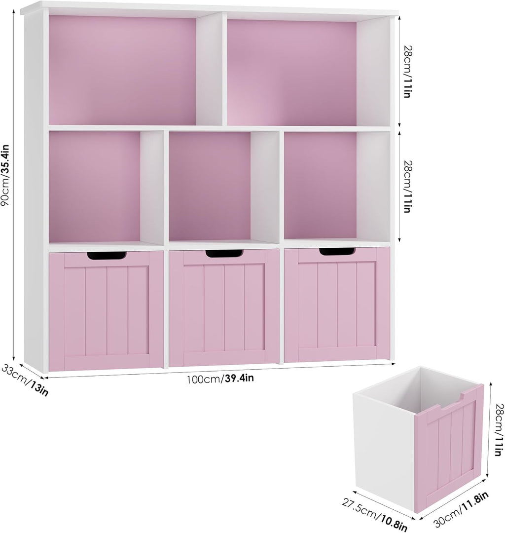 FOTOSOK Toy Storage Organizer with Movable Drawers, Toy Organizer for Kids | Toy Organizer with Hidden Wheels, Toy Storage and Stuffed Animal Storage for Playroom, Cube Storage Organizer, Pink