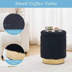 Storage Ottoman,Metal Base Vanity Stool Chair,Modern Round Footstool with Soft Padded Seat,Multipurpose Sofa Table or Plant Stand for Hallway,Living Room and Lounge (Black-Long Wool)
