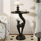 Elegant Resin Cat Sculpture Side Table with Tray, Modern Creative Bedside Table, Art Accent Tables for Living Room Bedroom Apartment Office Small Spaces Funky Furniture for Home Decor(Black,Large)