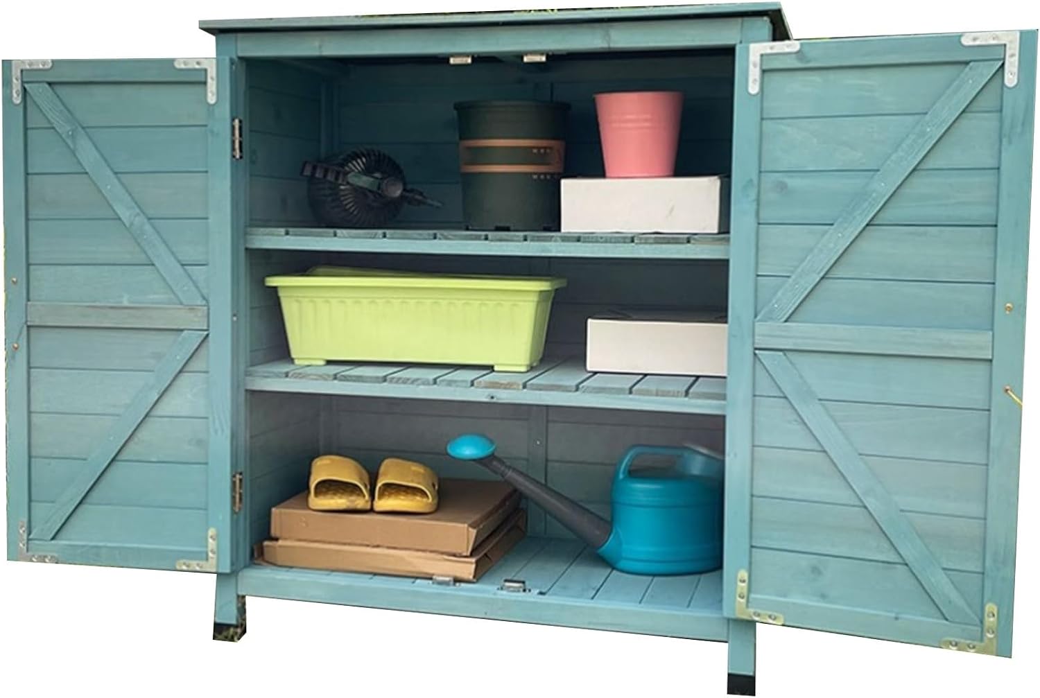 Wooden Potting Bench with Storage Cabinet and Waterproof Box Outdoor Garden Table with 2 Shelves and Tool Organizer for Backyard Or Patio,One Color-Blue