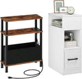 CHOEZON Small Narrow Side Table and Nightstand with Drawer Bundle, Skinny End Table, Skinny Bedside Table for Small Spaces for Bedroom, Living Room TBZ07UBF-MBZ11WB