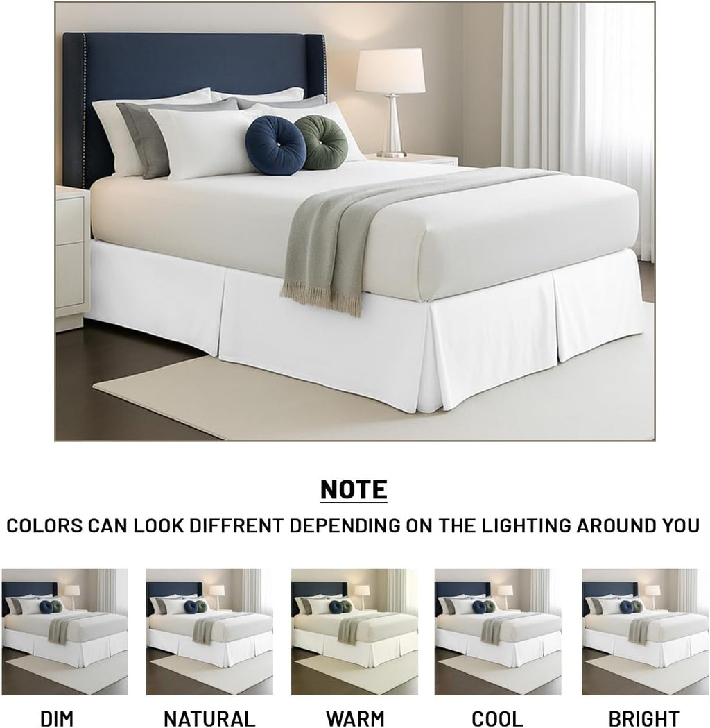 SGI Bedding 18 inch Drop Bed Skirt Queen Size - Platform Style with Secure Fit, Classic Tailored Look, Elegant Pleated Style Dust Ruffle, Split Corners, Wrinkle Resistant Microfiber - White