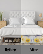 Bed Skirt Queen Size Yellow Dandelions Pleated Dust Ruffle Easy Fit Bedskirts with 16 Inch Drop Purple Dragonfly Wrinkle and Fade Resistant Bedroom Decor