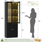 Cyclysio 80" Tall Pantry Cabinet with Arched Glass Doors and Lower Storage Cabinet, Black Kitchen Pantry Storage Cabinet with Interior Motion Sensor Light, Adjustable Shelf, Baseboard Cutout