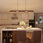 37.6" Kitchen Island Lights, 28W Wood Dining Room Light Fixtures Over Table, Dimmable Linear Pendant Lights for Kitchen Island, 3-Light Rustic Hanging Farmhouse Chandeliers, Walnut Color