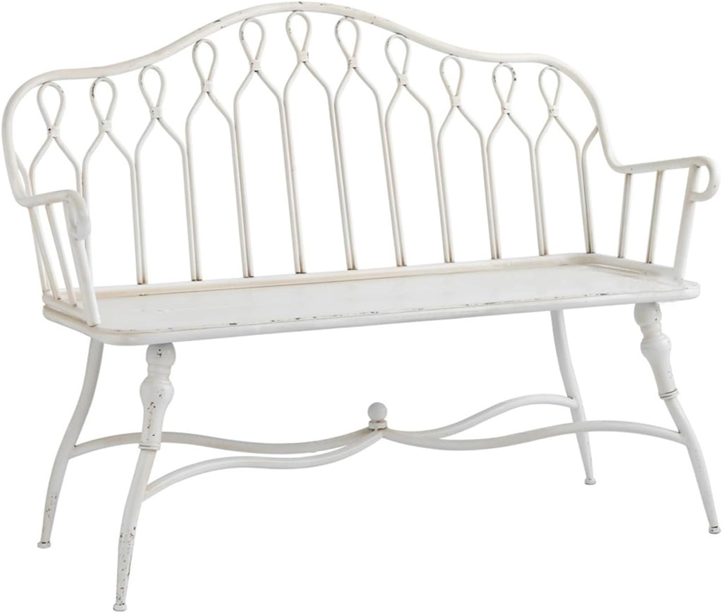 Garden 47.2-inch Outdoor Garden Bench with Backrest, Retro White Iron, Suitable for Terrace, Balcony, Backyard Seat