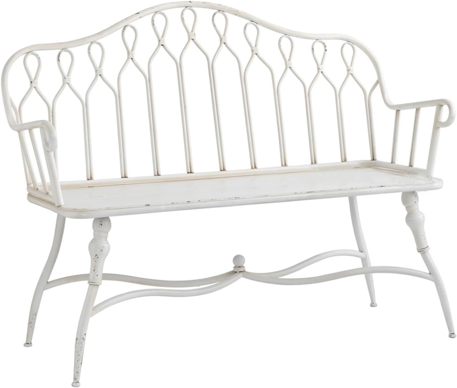 Garden 47.2-inch Outdoor Garden Bench with Backrest, Retro White Iron, Suitable for Terrace, Balcony, Backyard Seat