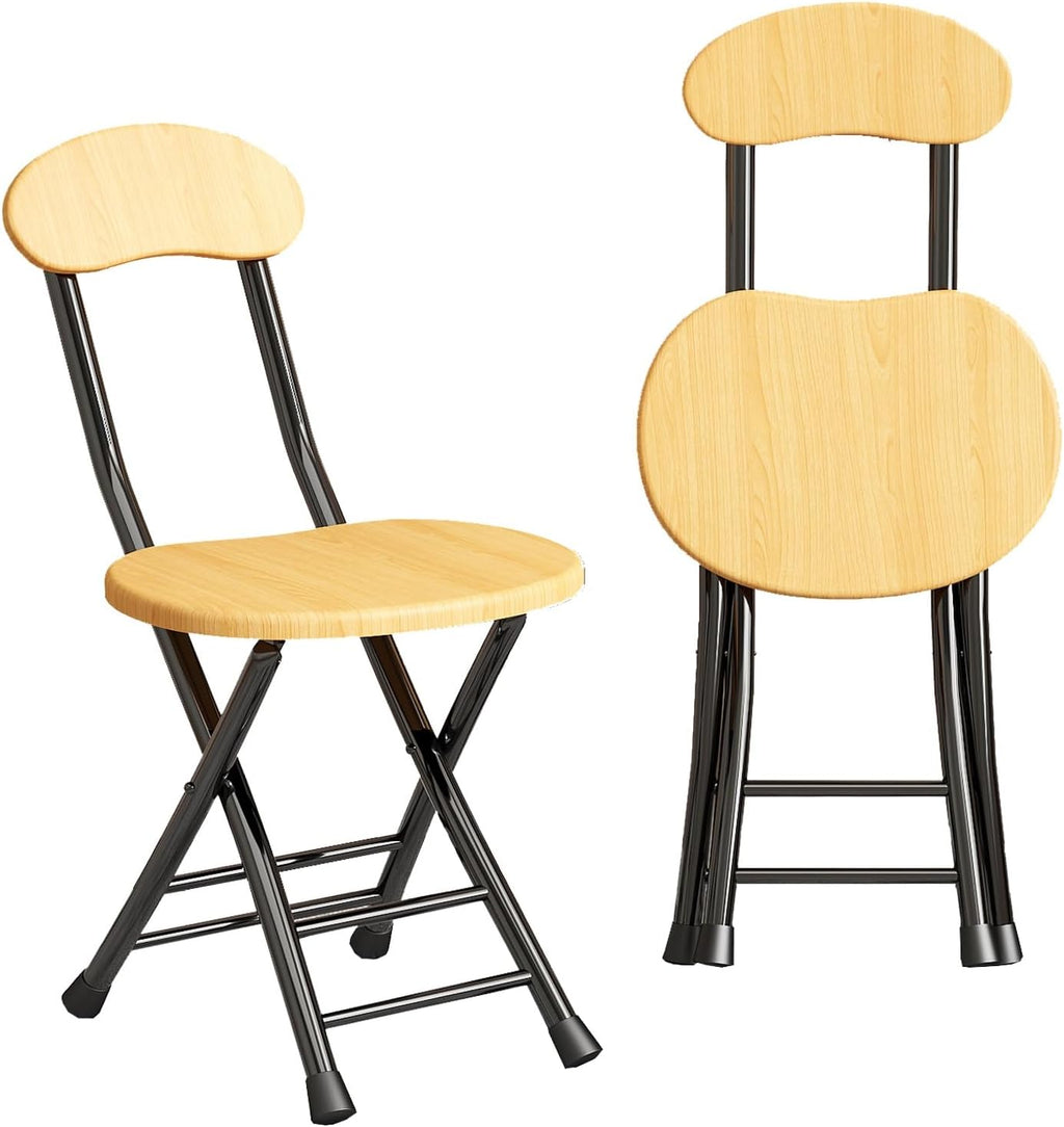 Folding Stools Open Back-Wooden Chair Metal Frame Black-Hard Seats Office Desk Guest Chair Stackable,Conference Room Chairs(Wood)