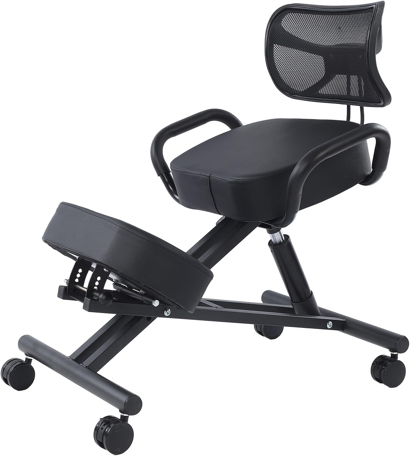 Ergonomic Height Adjustable Breathable Kneeling Chair Back Support Kneeling Chair with Leather Cushion Comfortable Mesh Backrest, Spine Alignment Support