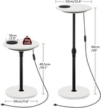 MAHANCRIS Small Round Side Table, Adjustable Height Drink Table, Pedestal Side Table with LED Light and Cup Mat, Coffee Martini Table, for Small Spaces, White and Black ETHW32E01