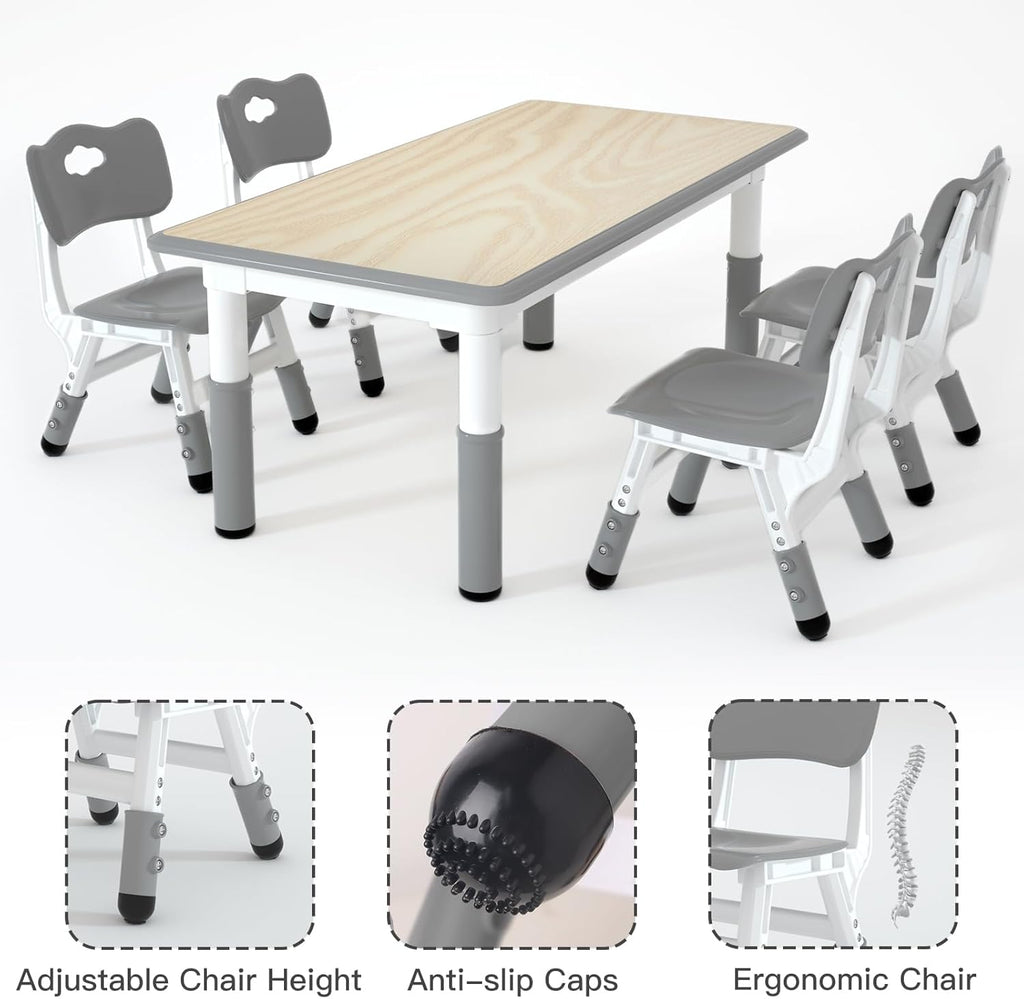 LulliSpace Kids Study Table and 4 Chairs Set,Height Adjustable Table and Chairs for Children and Toddlers,47.2"X23.6"Graffiti Desktop,Suitable for Daycare,Classrooms, Home