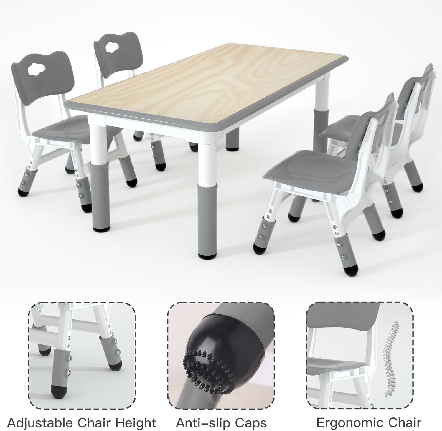 LulliSpace Kids Study Table and 4 Chairs Set,Height Adjustable Table and Chairs for Children and Toddlers,47.2"X23.6"Graffiti Desktop,Suitable for Daycare,Classrooms, Home
