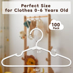 VTRIN Baby Hangers 100-Pack,Plastic Infant and Toddler Hangers for Clothes, Non-Slip Kids Clothes Hangers for Shirts, Dresses, Pajamas and Heavy Coats, White