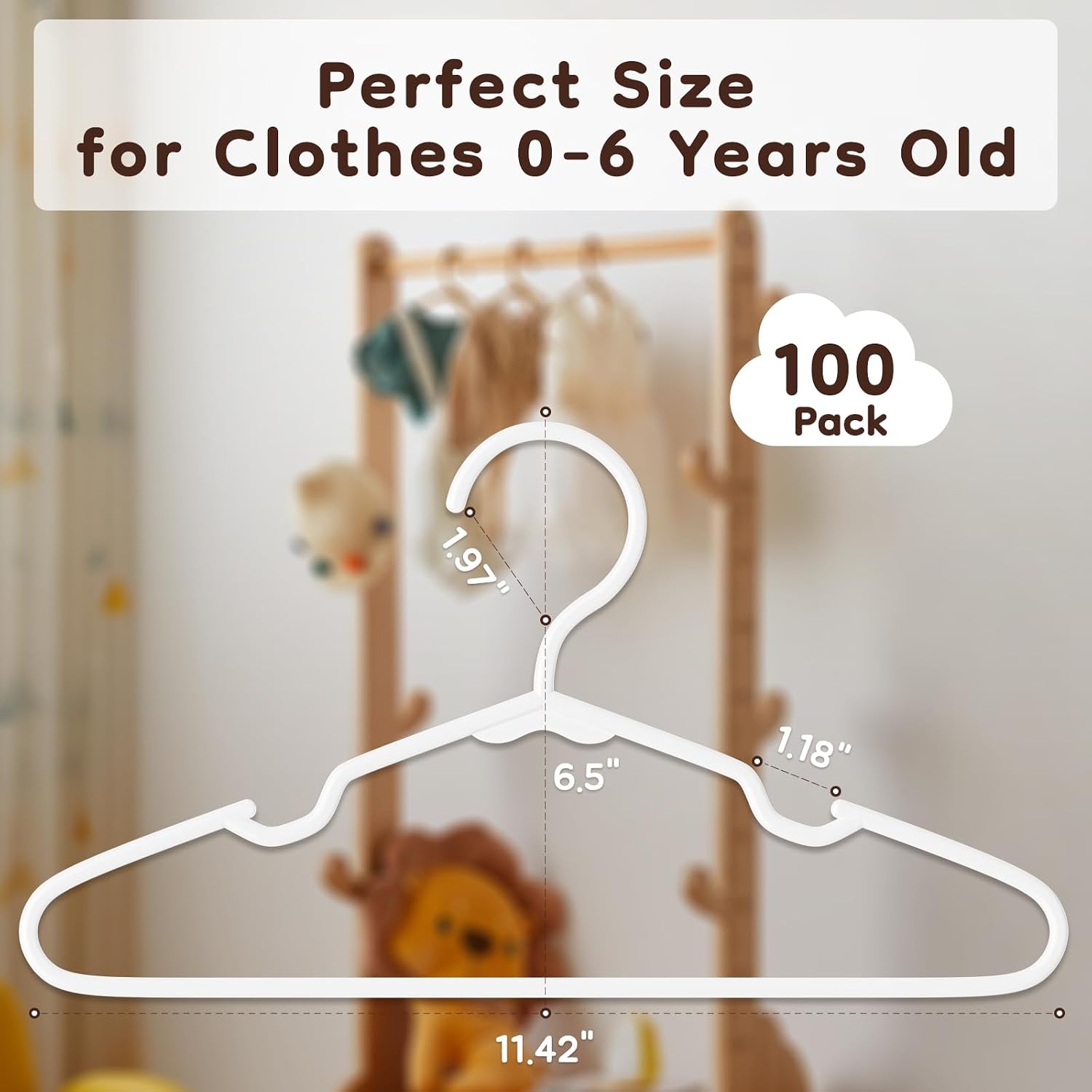 VTRIN Baby Hangers 100-Pack,Plastic Infant and Toddler Hangers for Clothes, Non-Slip Kids Clothes Hangers for Shirts, Dresses, Pajamas and Heavy Coats, White