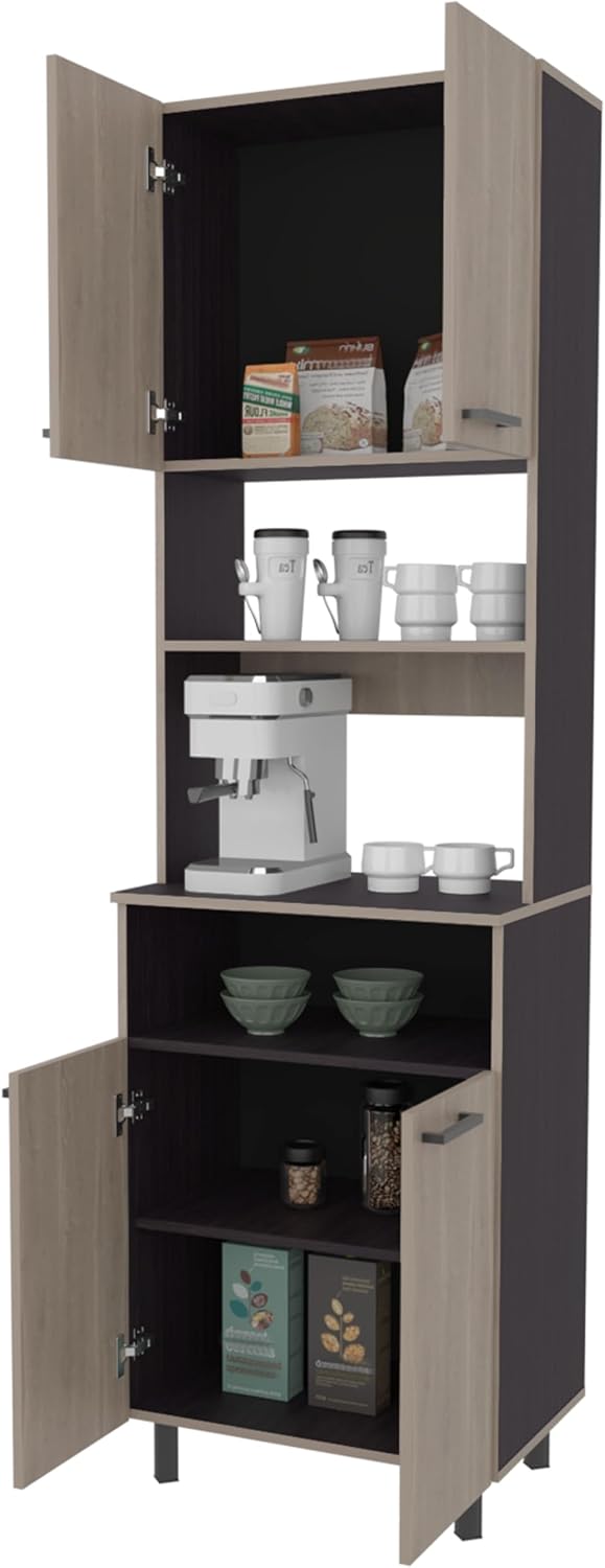 23.6" D*16.1" W*80.3" H Freestanding Kitchen Pantry with 3 Shelves, 2 Double Doors, Rectangular Storage Cabinet, Farmhouse, for Living Room, Dining Room, Brown