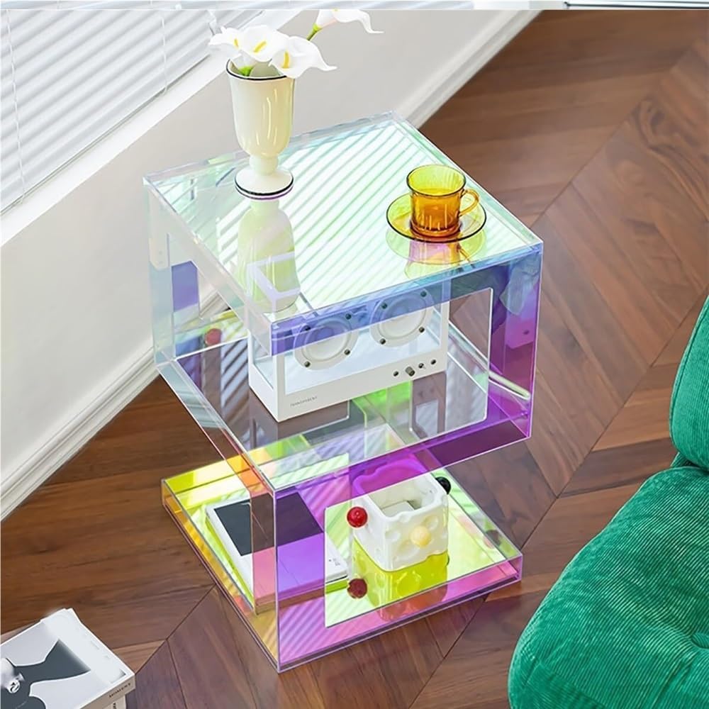 Modern Acrylic Side Table, Clear Acrylic Nightstand, Multifunctional End Table, 3-Tier, No Assembly Required