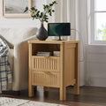 ONBRILL Fluted Night Stand with Charging Station, 23" Modern 2 Drawers End Table, Nightstand Set of 2 with Curved Profile Design, Bed Side Table for Bedroom, Living Room, Natural Oak （1-Pack）
