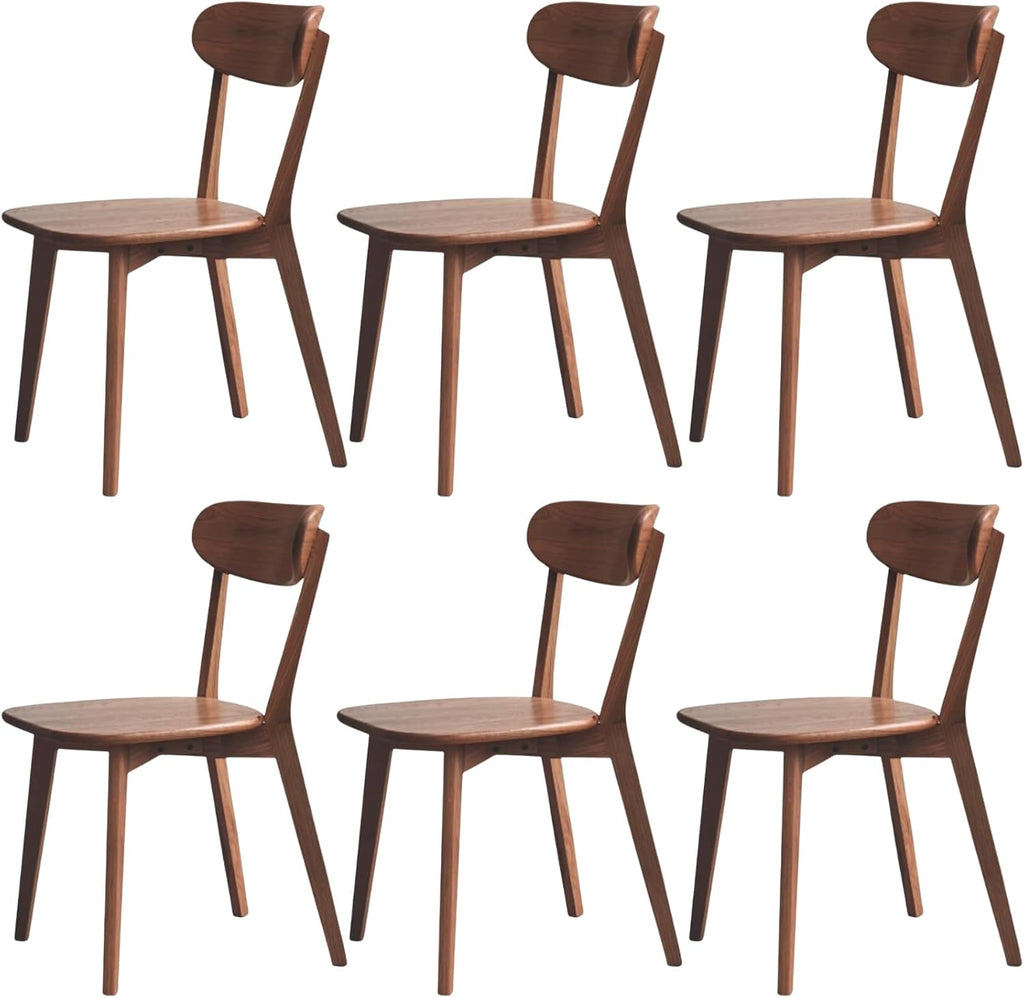 100% Solid Wood Dining Chairs,Mid Century Modern Dining Chairs with Rounded Backrest,Kitchen,Dining Room Chairs Set of 1/2/4 (6, Walnut Color)