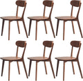 100% Solid Wood Dining Chairs,Mid Century Modern Dining Chairs with Rounded Backrest,Kitchen,Dining Room Chairs Set of 1/2/4 (6, Walnut Color)