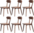 100% Solid Wood Dining Chairs,Mid Century Modern Dining Chairs with Rounded Backrest,Kitchen,Dining Room Chairs Set of 1/2/4 (6, Walnut Color)