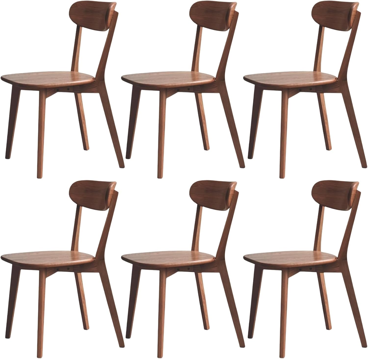 100% Solid Wood Dining Chairs,Mid Century Modern Dining Chairs with Rounded Backrest,Kitchen,Dining Room Chairs Set of 1/2/4 (6, Walnut Color)