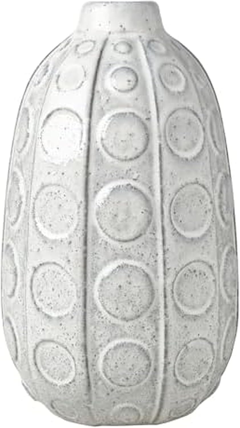 Mikasa White Embossed Dot Textured Ceramic Vase, 6.1x6.1x10.24 Inch