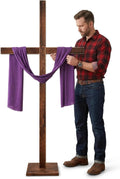 Blayvorn 6.5FT Extra Large Wood Cross with Red Draped Cloth, Handcrafted Burned Wooden Christian Cross for Christ Jesus He Is Risen Outdoor Decor, Church Easter Display, Communion Church Decor（Light
