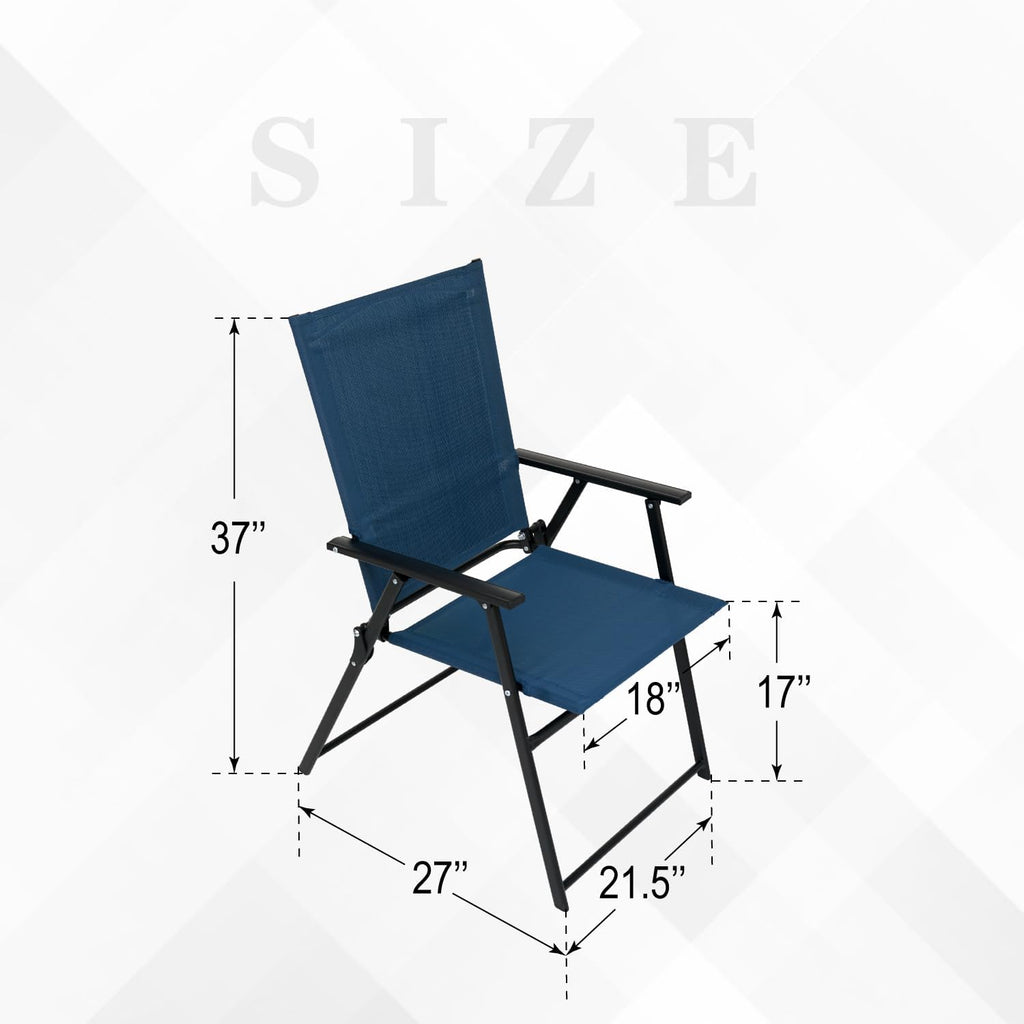2pcs Folding Patio Chairs, Outdoor Dining Chairs with Grey Sling High Back and Armrests Used for Camping Garden Backyard Pool Porch