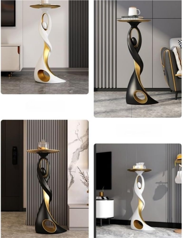 Special Metal End Table with Tray Top, Modern Creative Resin Statue, Floor-Standing Dancing People Sculpture Tray for Living Room(Black)