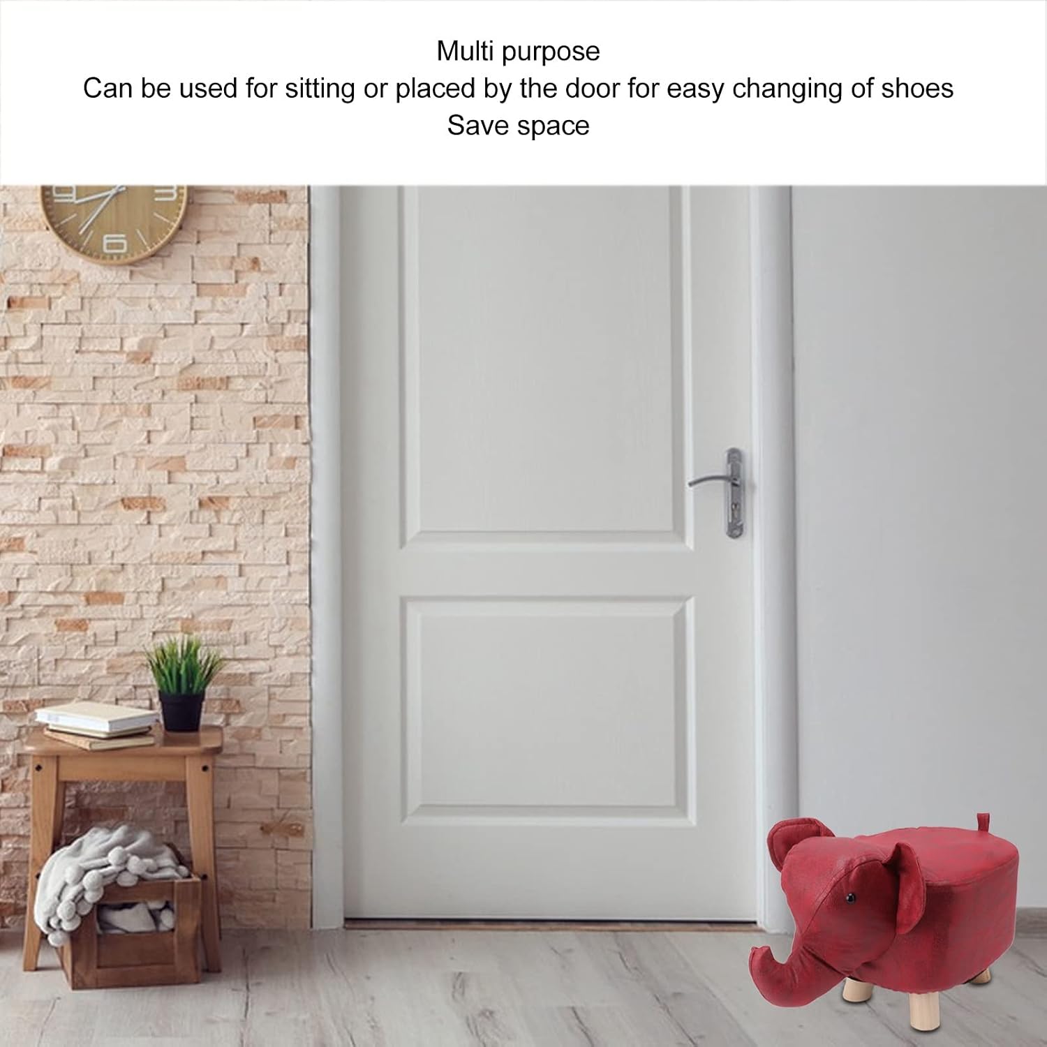 Diydeg Animal Footstool, Cute Elephant Shaped Ottoman Footstool with Soft Padded Cushion and Non Slip Feet, Upholstered Seat for Bedroom, Living Room or Entryway (Red)