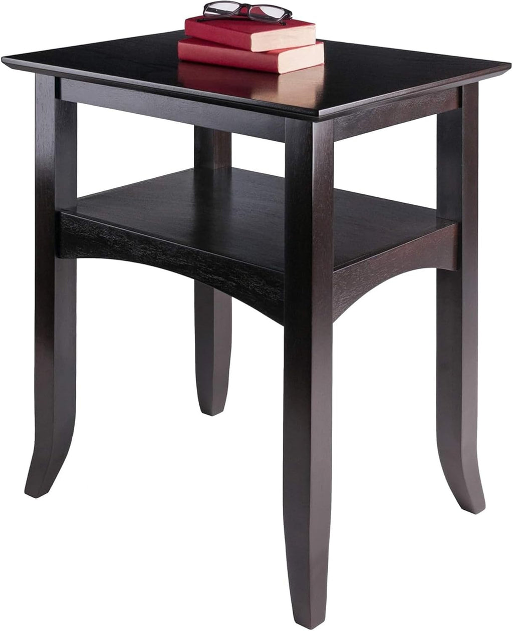 Camden Solid Wood End Table with Lower Shelf, Traditional Side Table for Living Room or Bedroom, Rich Coffee Finish