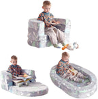 Tiita 3-in-1 Kids Sofa Bed, Comfy Couch Plush Toddler Chair Bed, Convertible Toddler Travel Beds, Folding Kids Couch with Washable Cover Carrying Handle for Girls and Boys