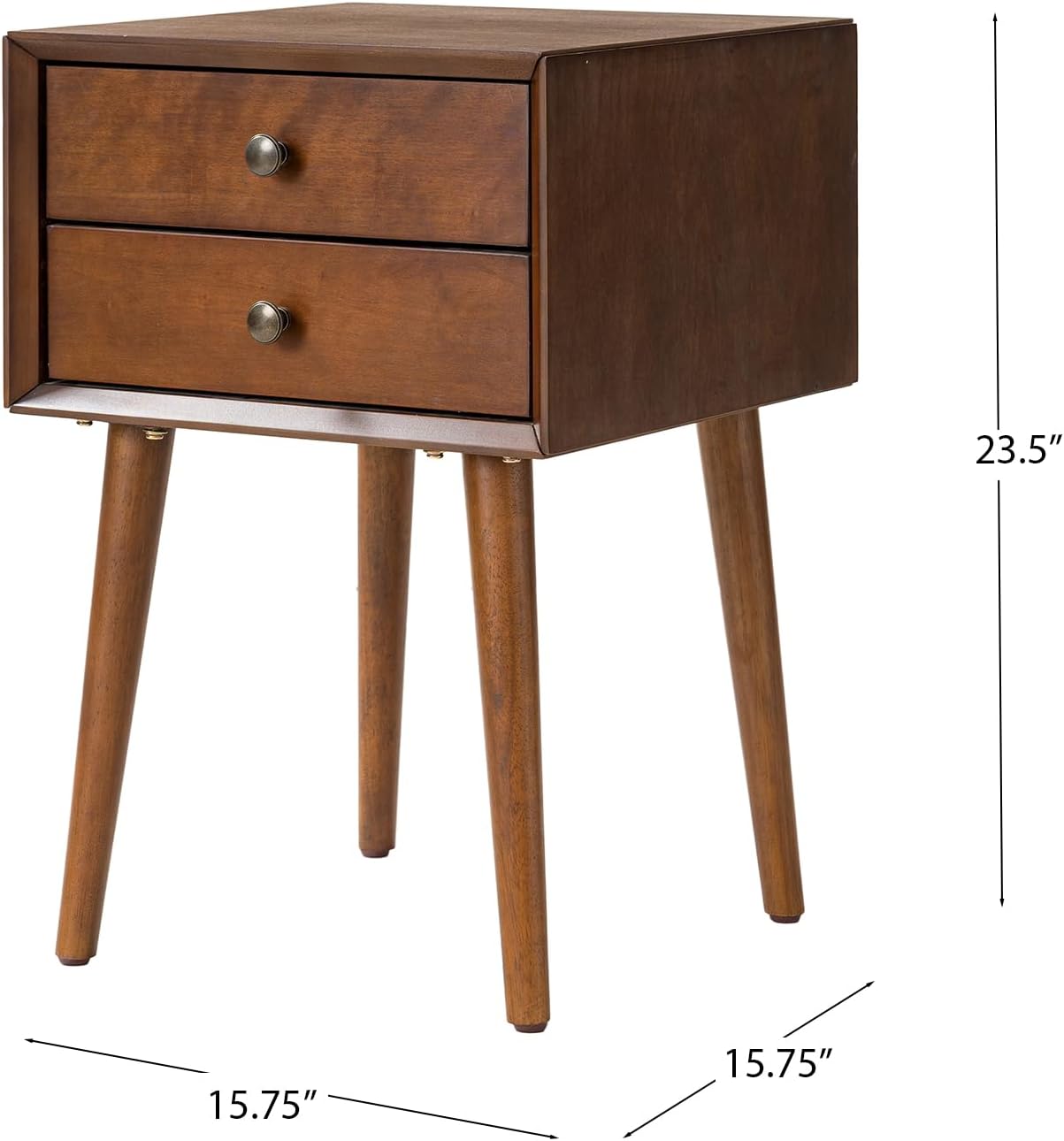 KEIKI Mid Century Modern Night Stand, Space Saving Nigtstand with 2 Big Drawers, Bedroom Bedside Coffee Table for Drink, Sofa Bed Side Desk Tables for Apartment Living Room, Easy Assembly, Walnut
