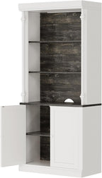 71 Inch Tall Storage Cabinet with LED Lights, Freestanding Pantry Cabinet with Double Doors and Adjustable Shelves, Roman Column Bookcase for Kitchen Dining Room Living Room