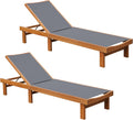 Tangkula Wood Lounge Chair Outdoor Set of 2, Patio Chaise Lounger with 5 Position Adjustable Back, Eucalyptus Wood Reclining Lounge Chair with Breathable Fabric for Poolside Lawn Backyard (Grey)
