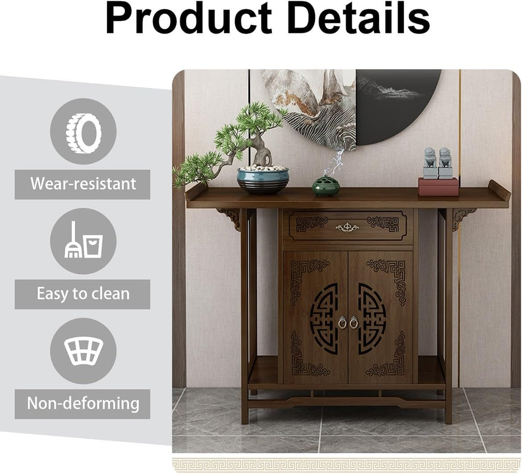 Solid Bamboo Buddha Altar Cabinet, Chinese Cabinet Pedestal Offering Table, Personal Shrine Altar Table, Easy Assembly, for Living Room, Bedroom, Office(39.4 * 15.7 * 31.5in)