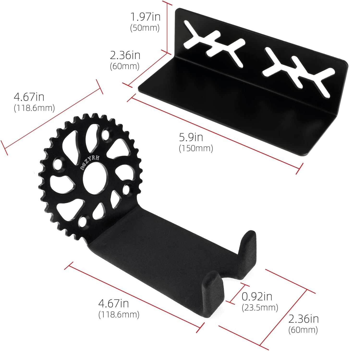 MZYRH Heavy Duty Bike Wall Mount, Stainless Steel, 2 Pack, Bicycle Storage Rack, Ideal for Road, Mountain or Hybrid Bikes