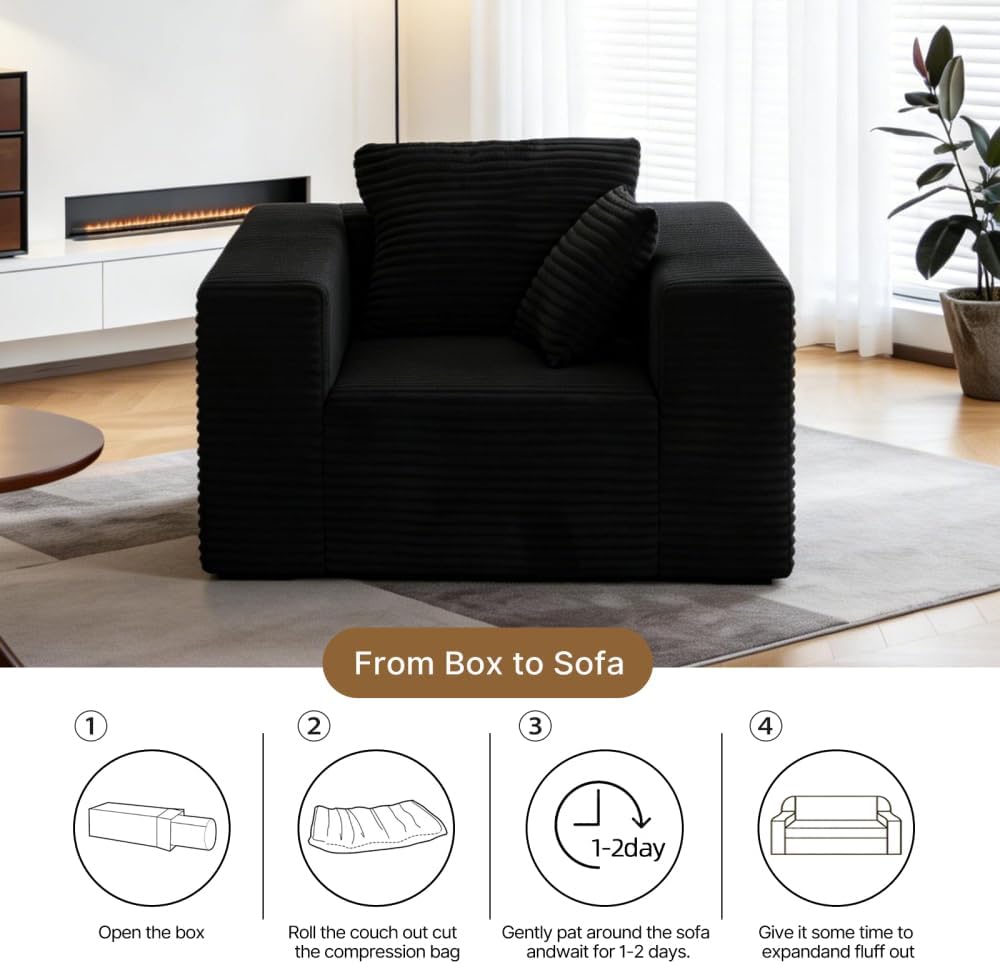 Boneless Sofa Chair, No Assembly Couch in a Box Memory Foam Mini Cloud Reading Chair with Throw Pillow for Living Room Bedroom Playroom