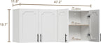 Treocho White Laundry Room Cabinet with 4 Doors, Modern Bathroom Cabinet Wall-Mounted with Adjustable Shelf, Kitchen Wall Storage Medicine Cabinet for Living Room,Garage
