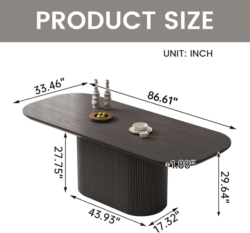 86" Oval Dining Table, Modern Black Kitchen Table, Luxury Rectangular Round Edge Dinner Table, Dining Table for Kitchen, Living Room