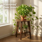 Small Round Side Table-17.7" Cute End Table with 2-Tier Storage-Waterproof Low Nightstand for Kids Room,Nursery,Small Spaces,Plant Stand&Bean Bag(Walnut)