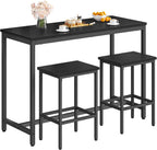 HOOBRO Bar Table and Chairs Set, 47.2" Rectangular Pub Table with 2 Stools for Small Space, 3-Piece Breakfast Stools Set, Sturdy Metal Frame, Easy to Assemble, Black BB52BT01