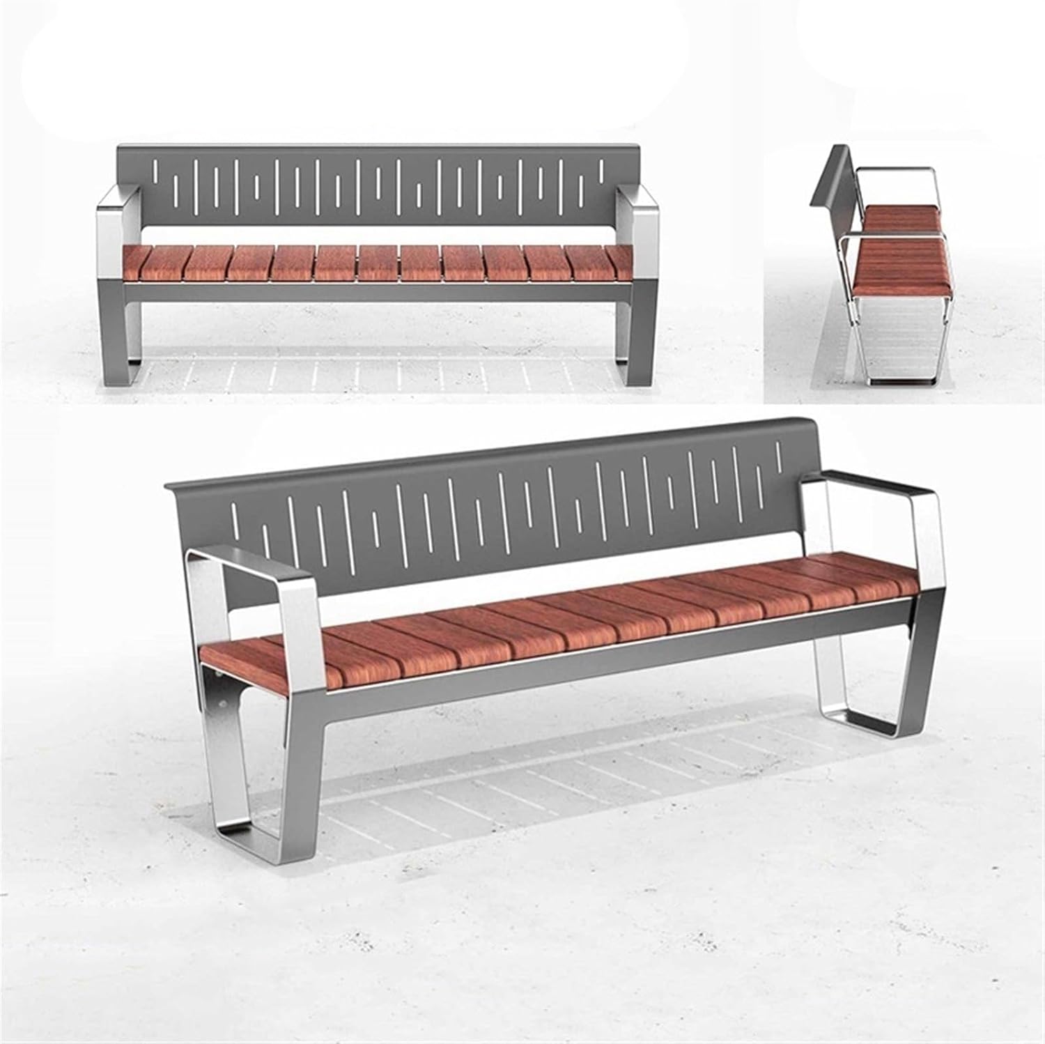 Garden Modern Outdoor Bench with Backrest and Armrests, Suitable for 2-4 People Seat(Large)