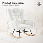 Nursery Rocking Chair,300Lb Glider Chair with Wood Legs/Two Side Pockets,Teddy Upholstered Glider Rocker with Padded Seat High Backrest for Living Room/Bedroom/Nursery