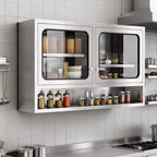 ZZV Kitchen Wall Cabinet, Stainless Steel Wall Mounted Cabinet with Adjustable Shelves, Industrial Wall Storage Cabinet for Garage, Warehouse, No Assembly Required, 11.82D x 39.37W x 27.56H in