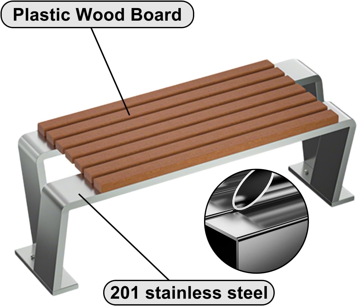 Stainless Steel Outdoor Bench, Two Person Patio Bench, Easy to Fix on the Ground, 1500lbs, Suitable for Parks, Gardens, Lawns, and Playgrounds(120x48x45cm/47x19x18in)
