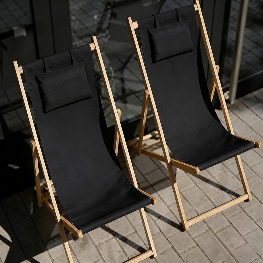 Beach Chair Replacement Cloth 146cmx43.2cm Lounge Chair Replacement Canvas Black Sling Chairs Replacement Fabric with Pillow for Sunbathing Courtyard Garden Beach