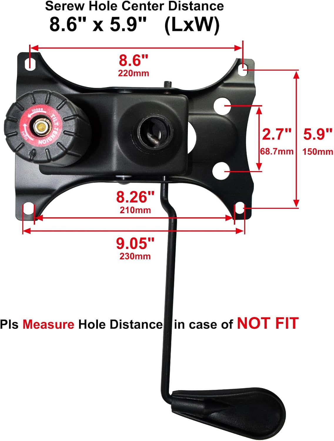 MySit Heavy Duty 300 LBs Office Chair Tilt Mechanism Replacement Parts, 5.9'' x 8.6" Mounting Holes Tilt Control Mechanism(Not Standard Dimension)